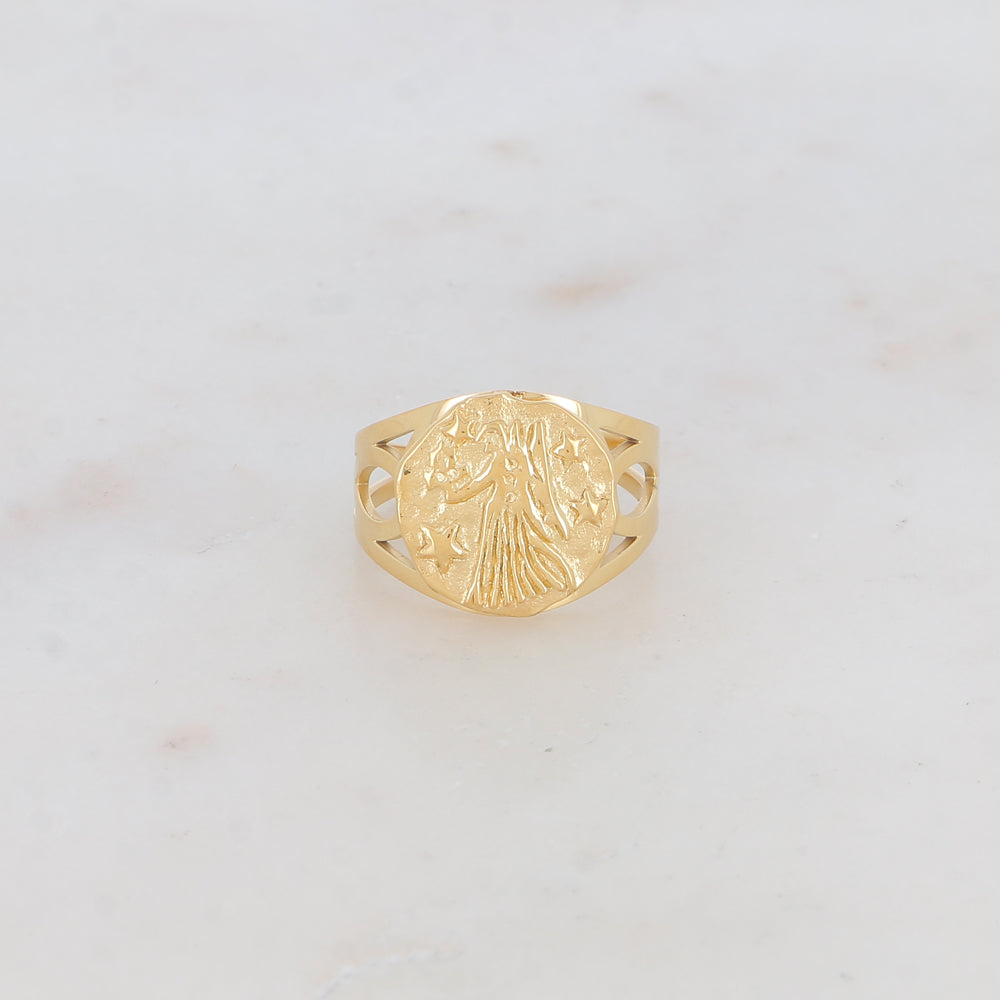 Bague avec la signe astro Vierge avec gravure au dos