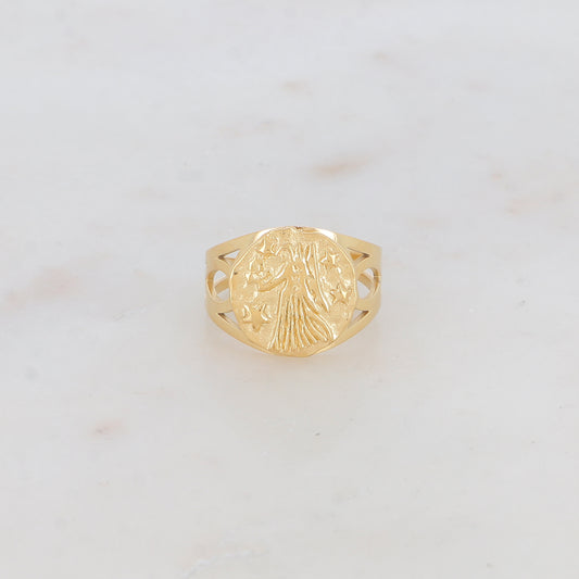 Bague avec la signe astro Vierge avec gravure au dos