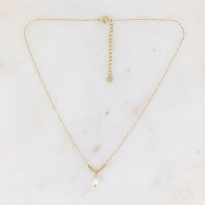 Collier avec perles en acier et perles d'eau douce 40+5 cm