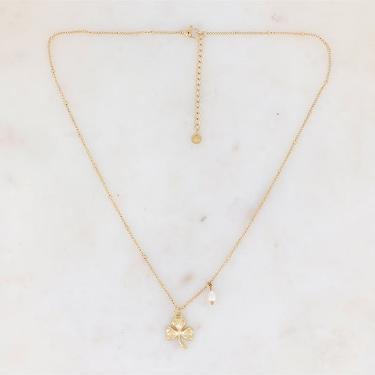 Collier avec trèfle et perle d'eau douce 45+5 cm