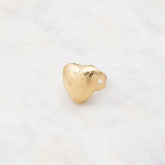 Bague avec pièce cœur effet brossé