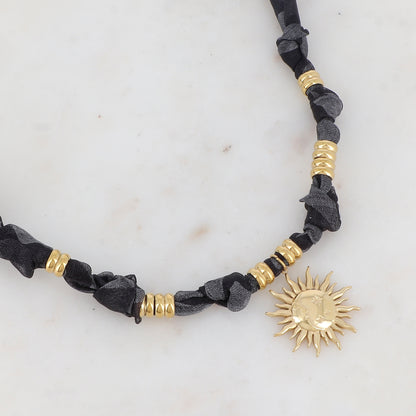 Collier ruban avec pendentif forme soleil(39+5CM)