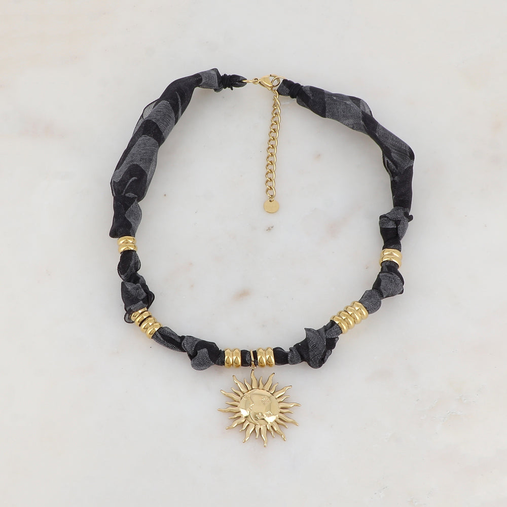 Collier ruban avec pendentif forme soleil(39+5CM)