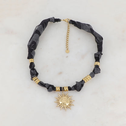 Collier ruban avec pendentif forme soleil(39+5CM)