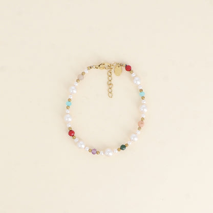 Bracelet sur fil - perles de résine, pierres naturelles et perles métalliques (16+3 cm)