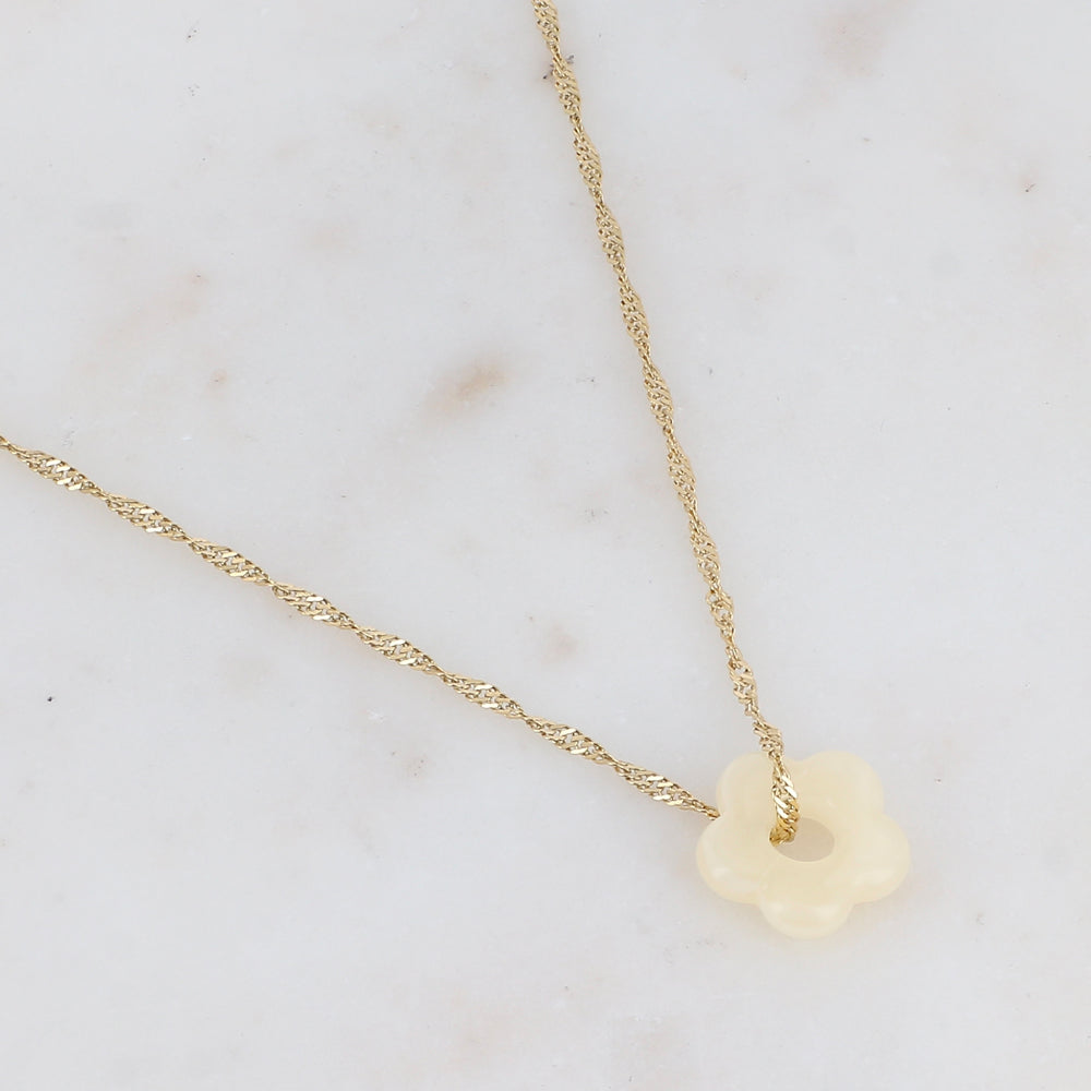Collier doré avec perle de fleur en acétate de fleur en acétate beige 40+5 cm