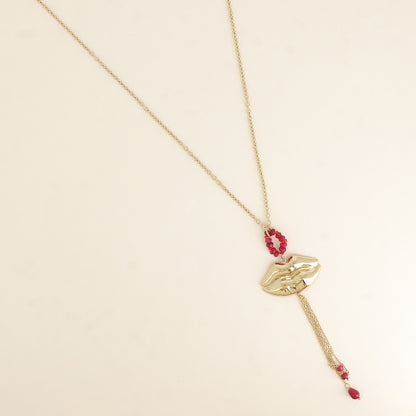 Collier en Y - anneau de pierres naturelles et pendentif en forme de bouche 64+5 cm