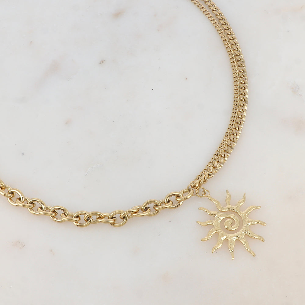 Collier en jeu de mailles avec soleil (44+5CM)