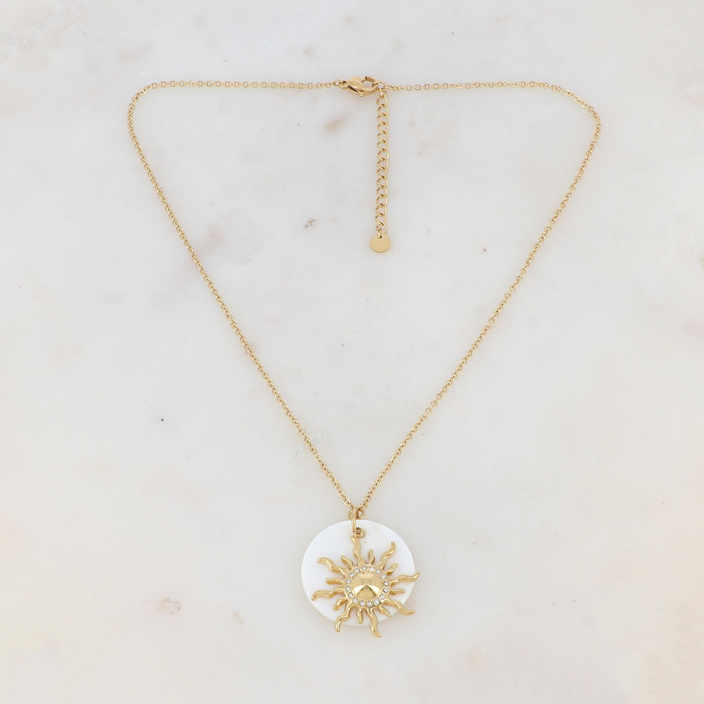 Collier avec soleil strassé strassé et nacre (40+5CM)