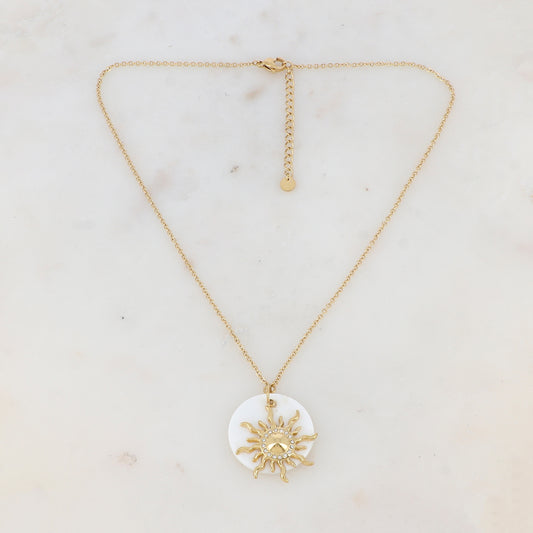 Collier avec soleil strassé strassé et nacre (40+5CM)