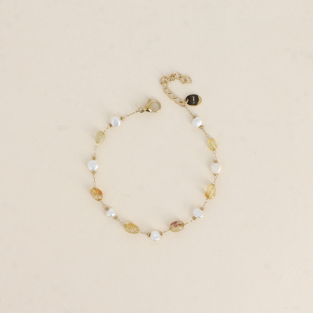 Bracelet - perles d'eau douce et de pierres naturelles agate jaune (16+3 cm)