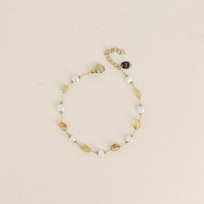 Bracelet - perles d'eau douce et de pierres naturelles agate jaune (16+3 cm)