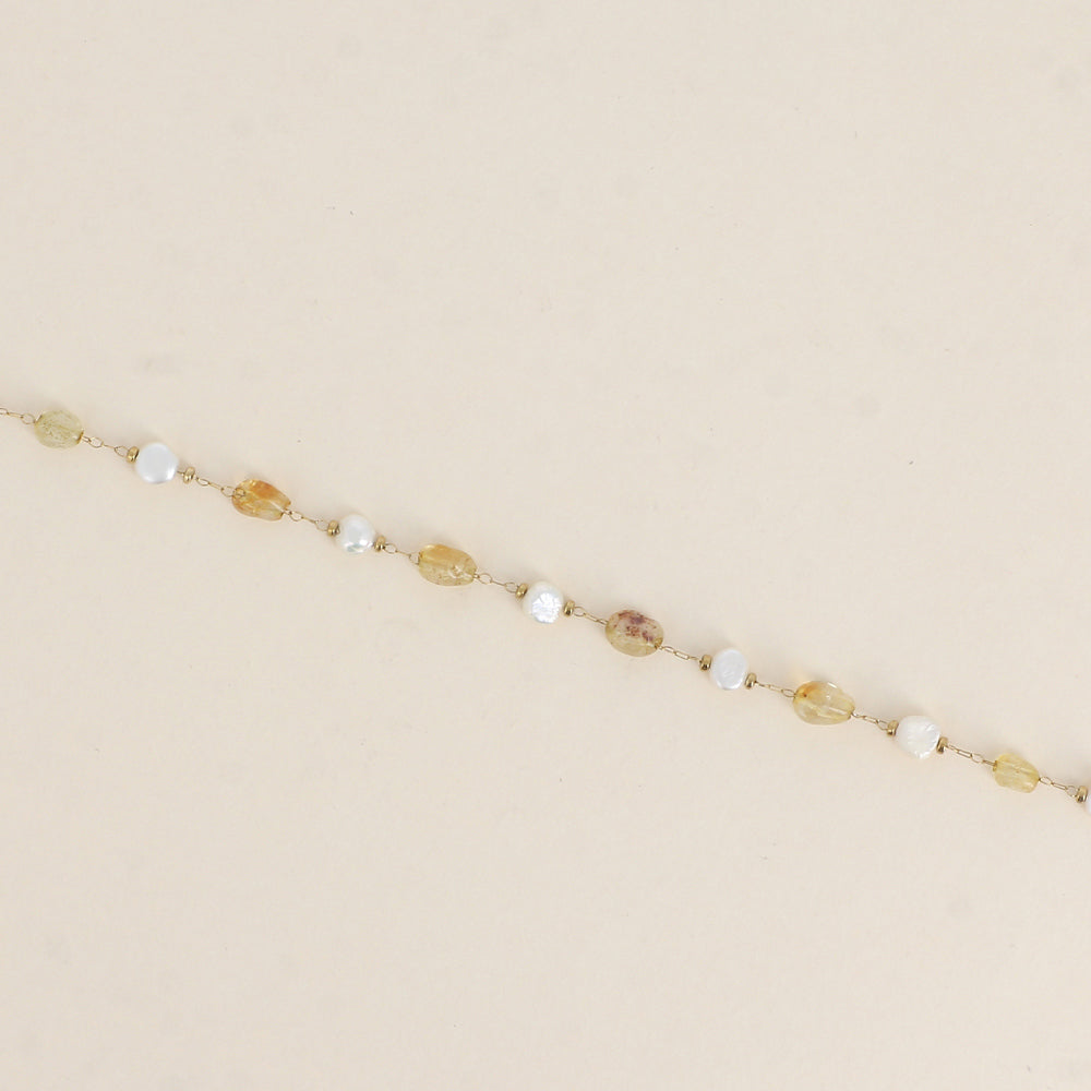 Bracelet - perles d'eau douce et de pierres naturelles agate jaune (16+3 cm)