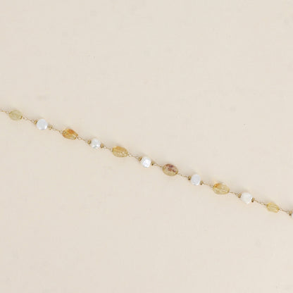Bracelet - perles d'eau douce et de pierres naturelles agate jaune (16+3 cm)