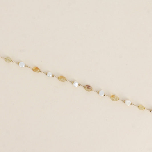 Bracelet - perles d'eau douce et de pierres naturelles agate jaune (16+3 cm)