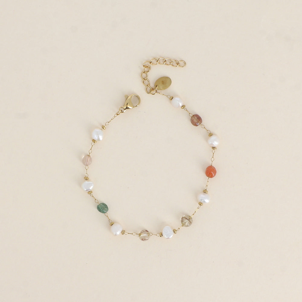 Bracelet - perles d'eau douce et de pierres naturelles agate multicolores (16+3 cm)