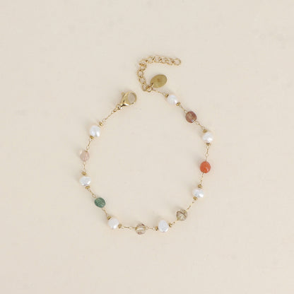 Bracelet - perles d'eau douce et de pierres naturelles agate multicolores (16+3 cm)