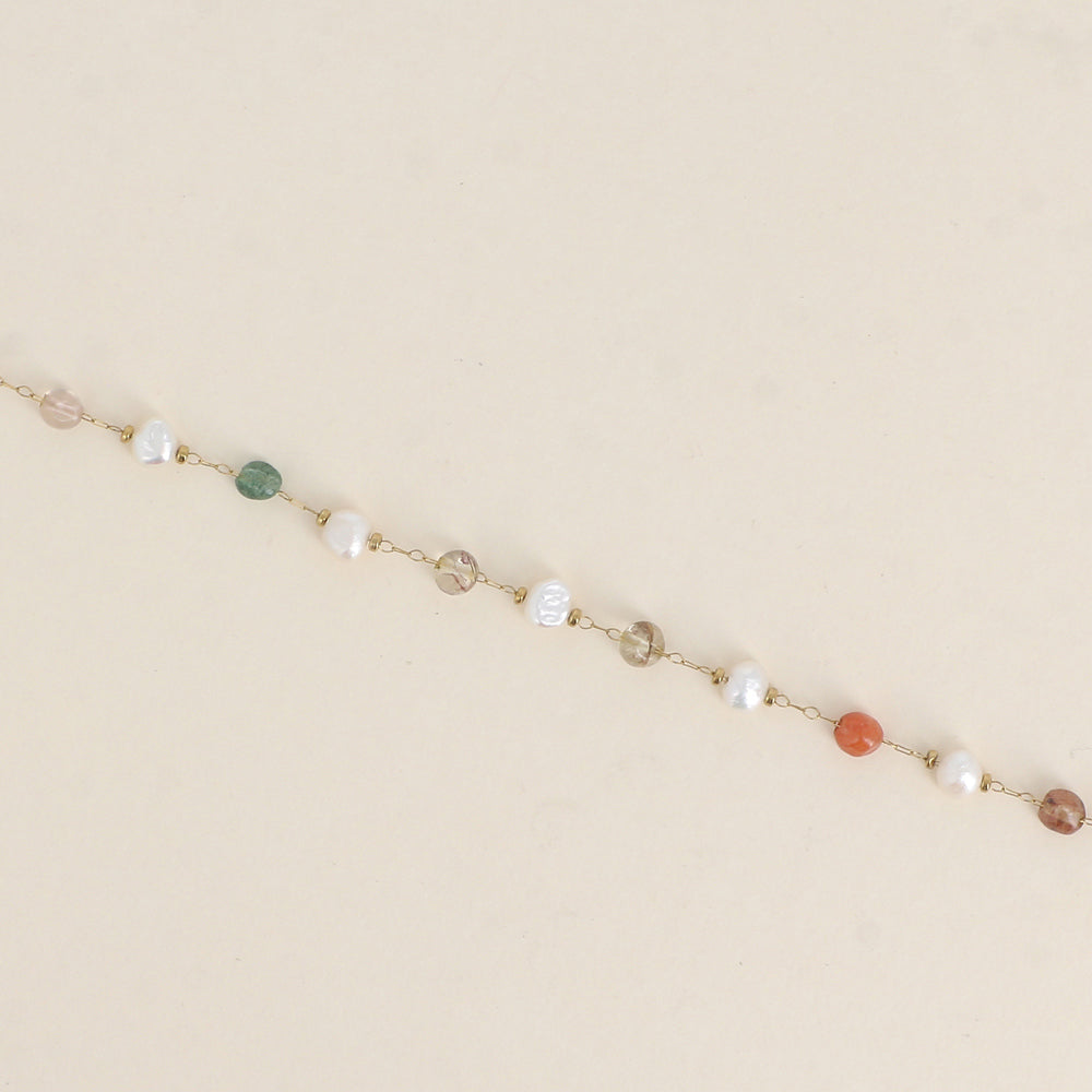 Bracelet - perles d'eau douce et de pierres naturelles agate multicolores (16+3 cm)
