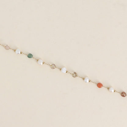 Bracelet - perles d'eau douce et de pierres naturelles agate multicolores (16+3 cm)