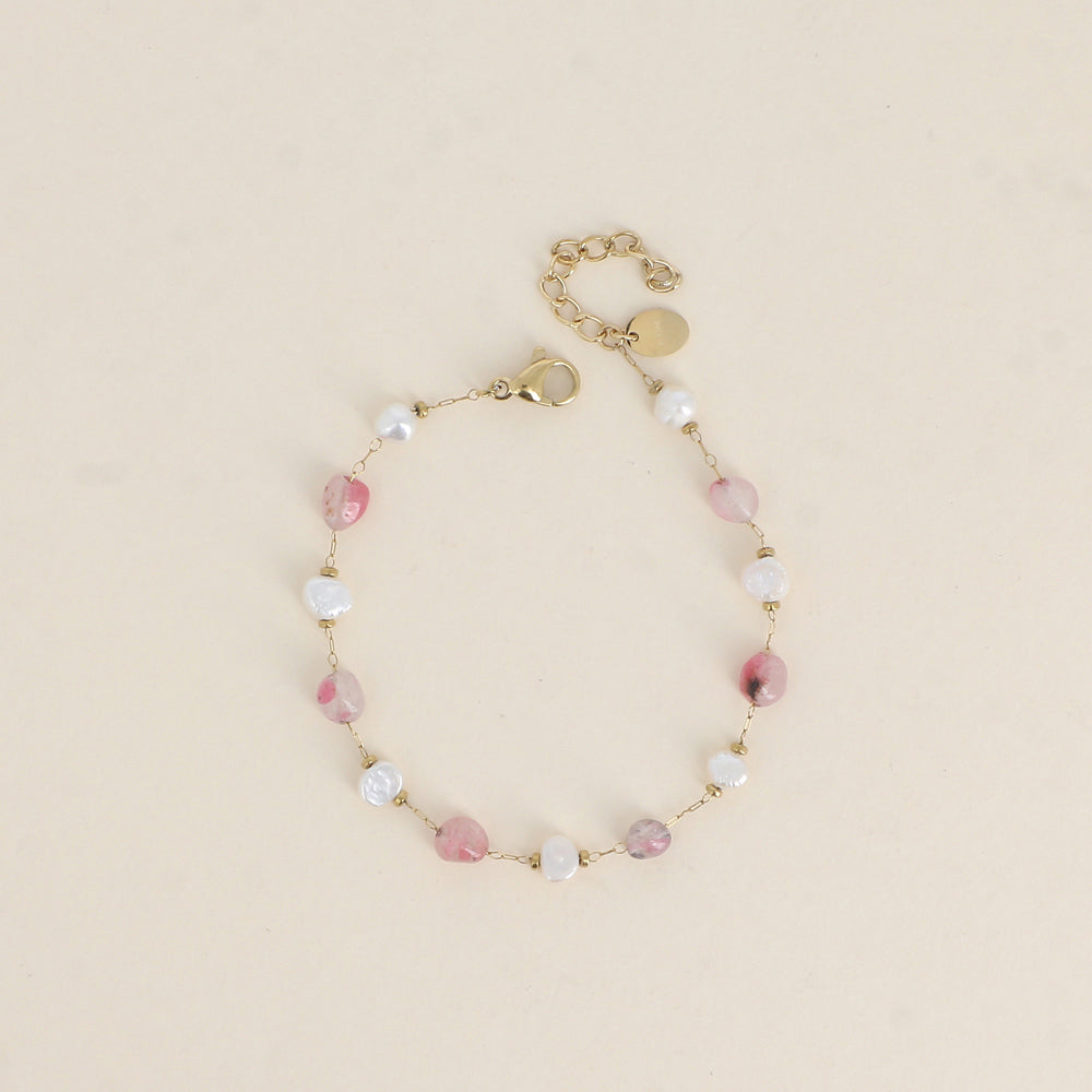 Bracelet - perles d'eau douce et de pierres naturelles agate rose (16+3 cm)
