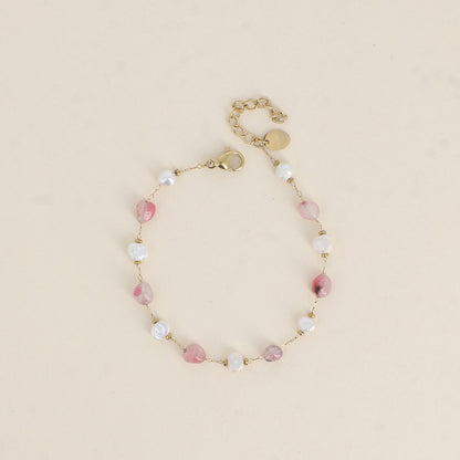Bracelet - perles d'eau douce et de pierres naturelles agate rose (16+3 cm)