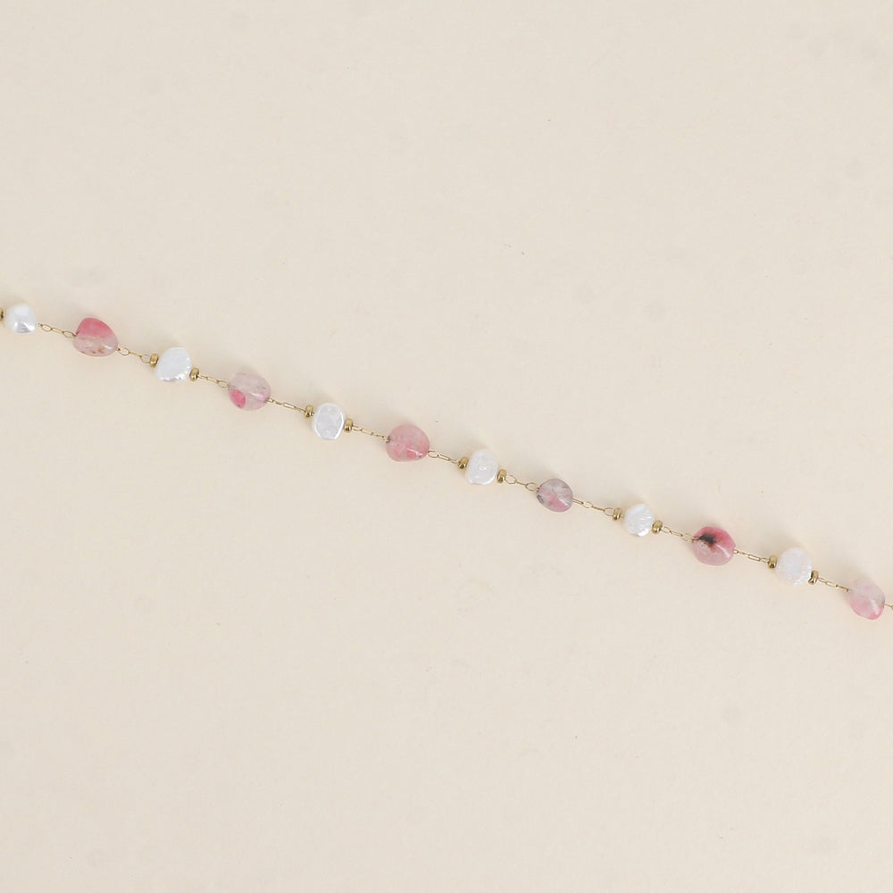 Bracelet - perles d'eau douce et de pierres naturelles agate rose (16+3 cm)