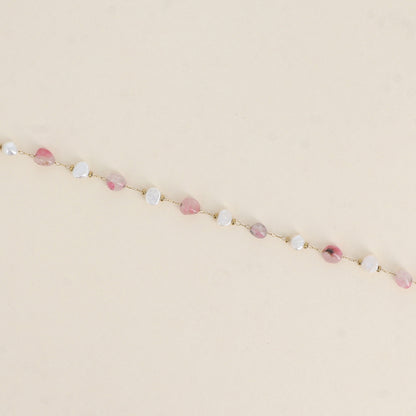 Bracelet - perles d'eau douce et de pierres naturelles agate rose (16+3 cm)