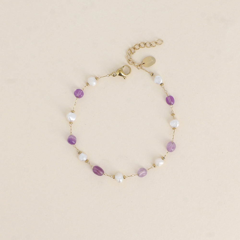 Bracelet - perles d'eau douce et de pierres naturelles améthyste (16+3 cm)