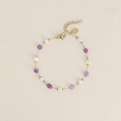Bracelet - perles d'eau douce et de pierres naturelles améthyste (16+3 cm)