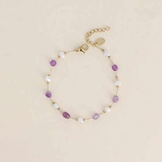 Bracelet - perles d'eau douce et de pierres naturelles améthyste (16+3 cm)