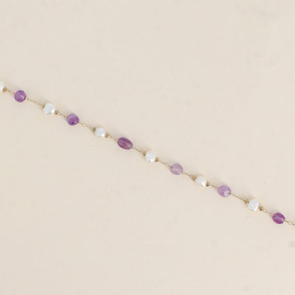 Bracelet - perles d'eau douce et de pierres naturelles améthyste (16+3 cm)