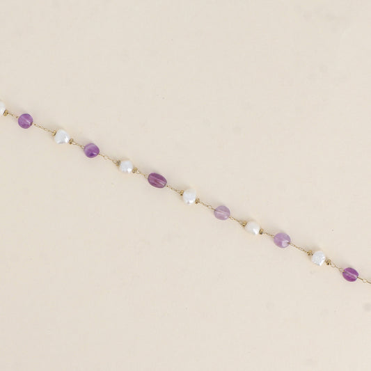 Bracelet - perles d'eau douce et de pierres naturelles améthyste (16+3 cm)