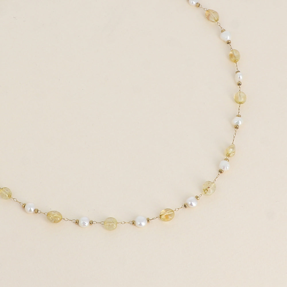 Collier - perles d'eau douce et de pierres naturelles agate jaune 39+5 cm