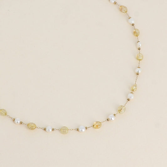 Collier - perles d'eau douce et de pierres naturelles agate jaune 39+5 cm