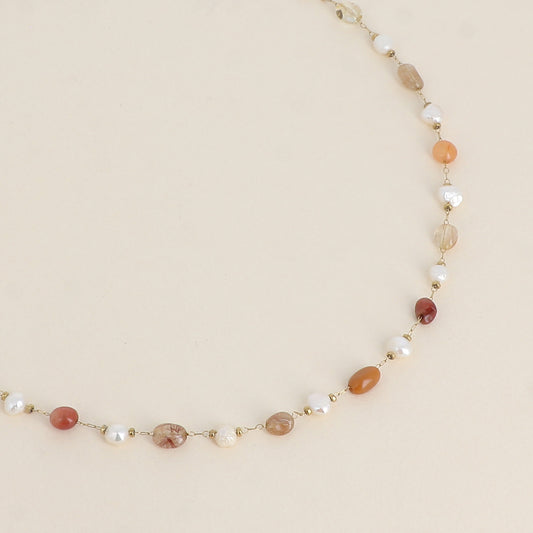 Collier - perles d'eau douce et de pierres naturelles agate multicolore 39+5 cm