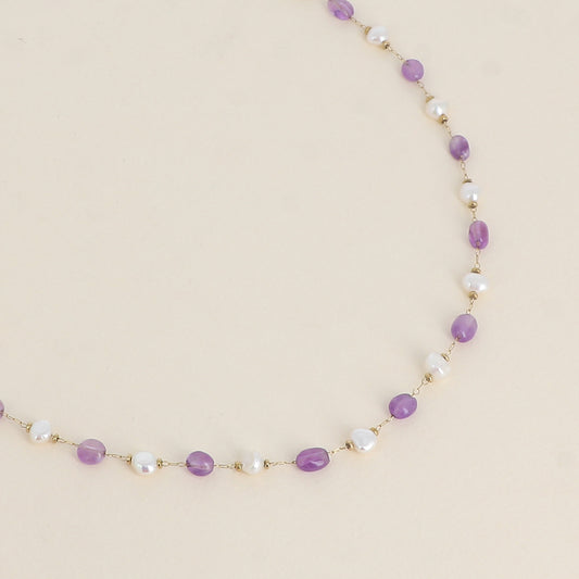 Collier - perles d'eau douce et de pierres naturelles améthyste 39+5 cm