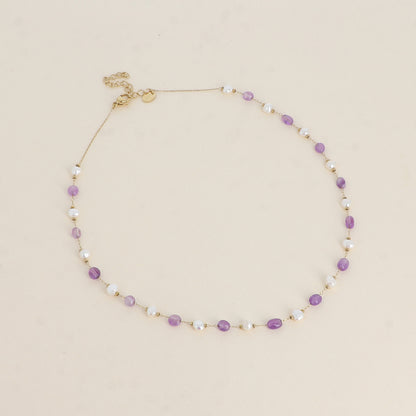 Collier - perles d'eau douce et de pierres naturelles améthyste 39+5 cm