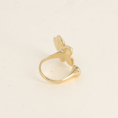 Bague ouverte - fleur et pierre nacrée