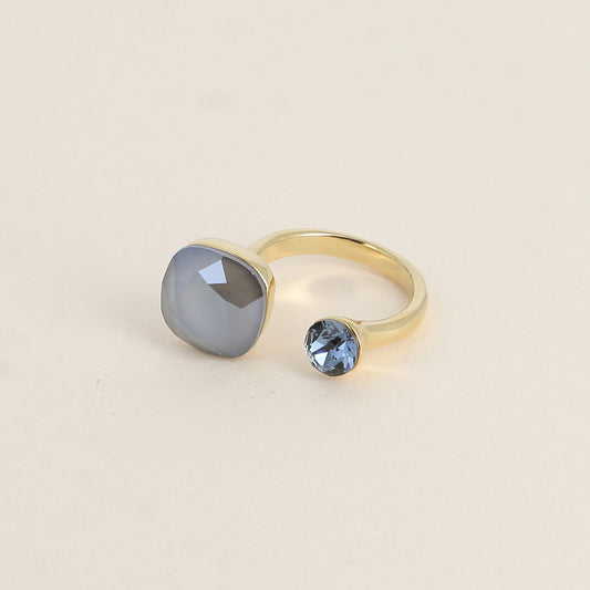 Bague - ornée de 2 cristaux de Swarovski® - Dark grey & Denim