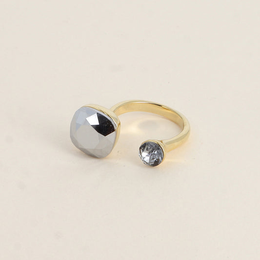 Bague - ornée de 2 cristaux de Swarovski® - Light chrome & Graphite