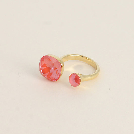 Bague - ornée de 2 cristaux de Swarovski® - Orange ignite & Light coral