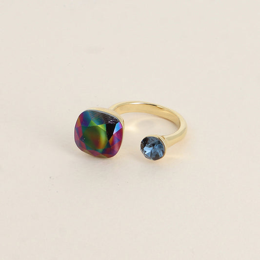 Bague - ornée de 2 cristaux de Swarovski® - Rainbow dark & Montana
