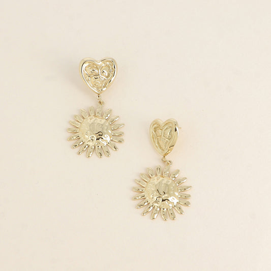 Boucles pendantes - 2 pièces, cœur et soleil 26x48 mm
