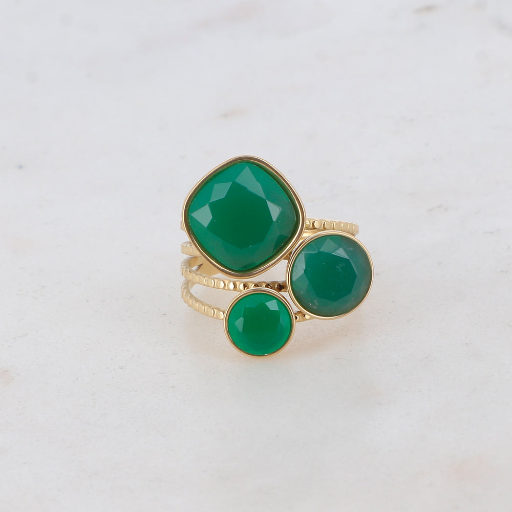 Bague Trilogie – pierres naturelles - agates vertes