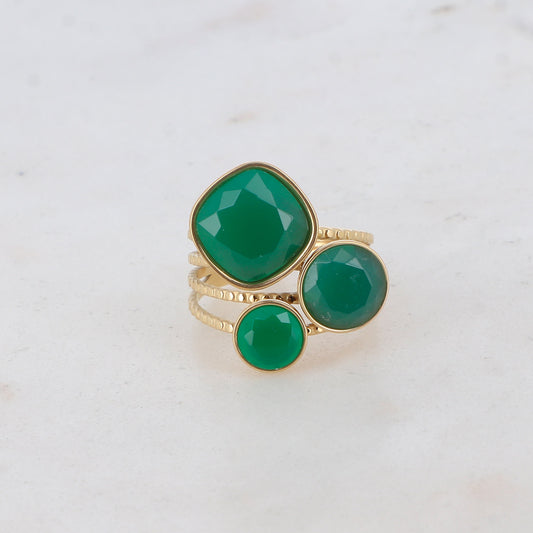 Bague Trilogie – pierres naturelles - agates vertes