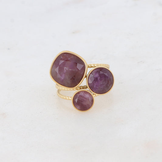 Bague Trilogie – pierres naturelles améthystes