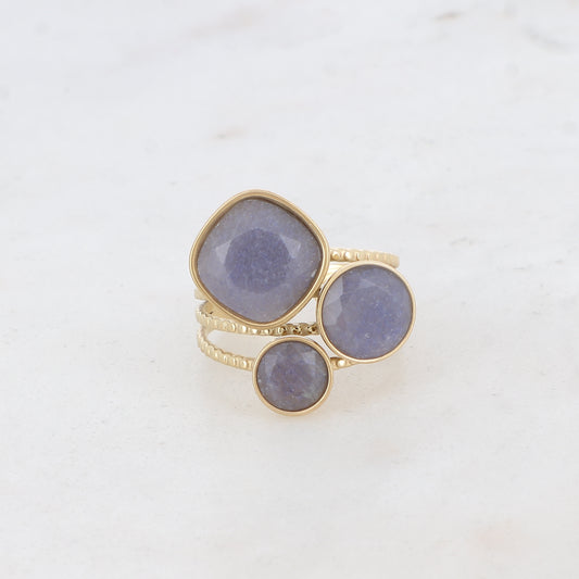 Bague Trilogie – pierres naturelles - aventurines bleues