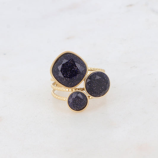 Bague Trilogie – pierres naturelles - sables bleus