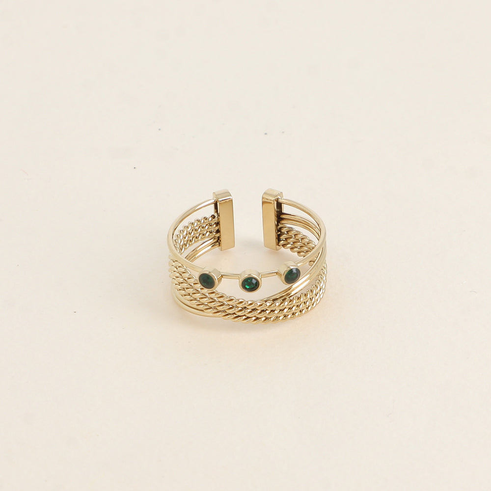 Bague - 3 anneaux avec 3 oxydes de zirconium verts