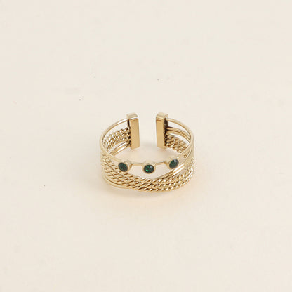 Bague - 3 anneaux avec 3 oxydes de zirconium verts